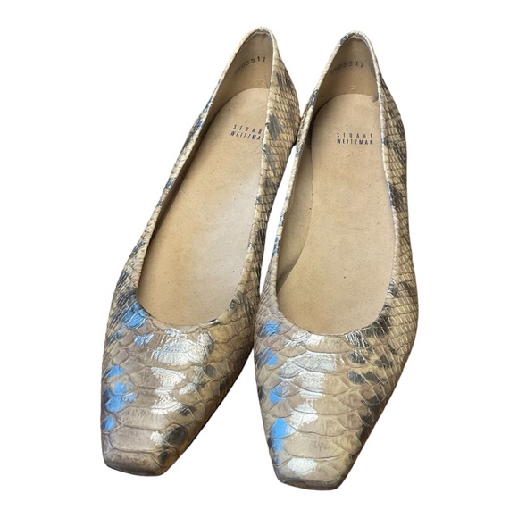 Stuart Weitzman Cream Gold Metallic Snakeskin Flat Shoes | Size 12 | $475 - Picture 2 of 5